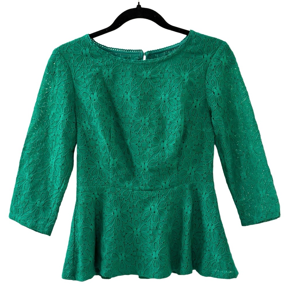 Anthropologie Moulinette Soeurs Vetements Emerald Green Lace Peplum Top